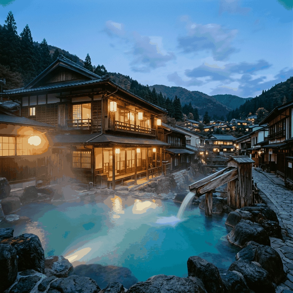 Kusatsu Yubatake — evening lights